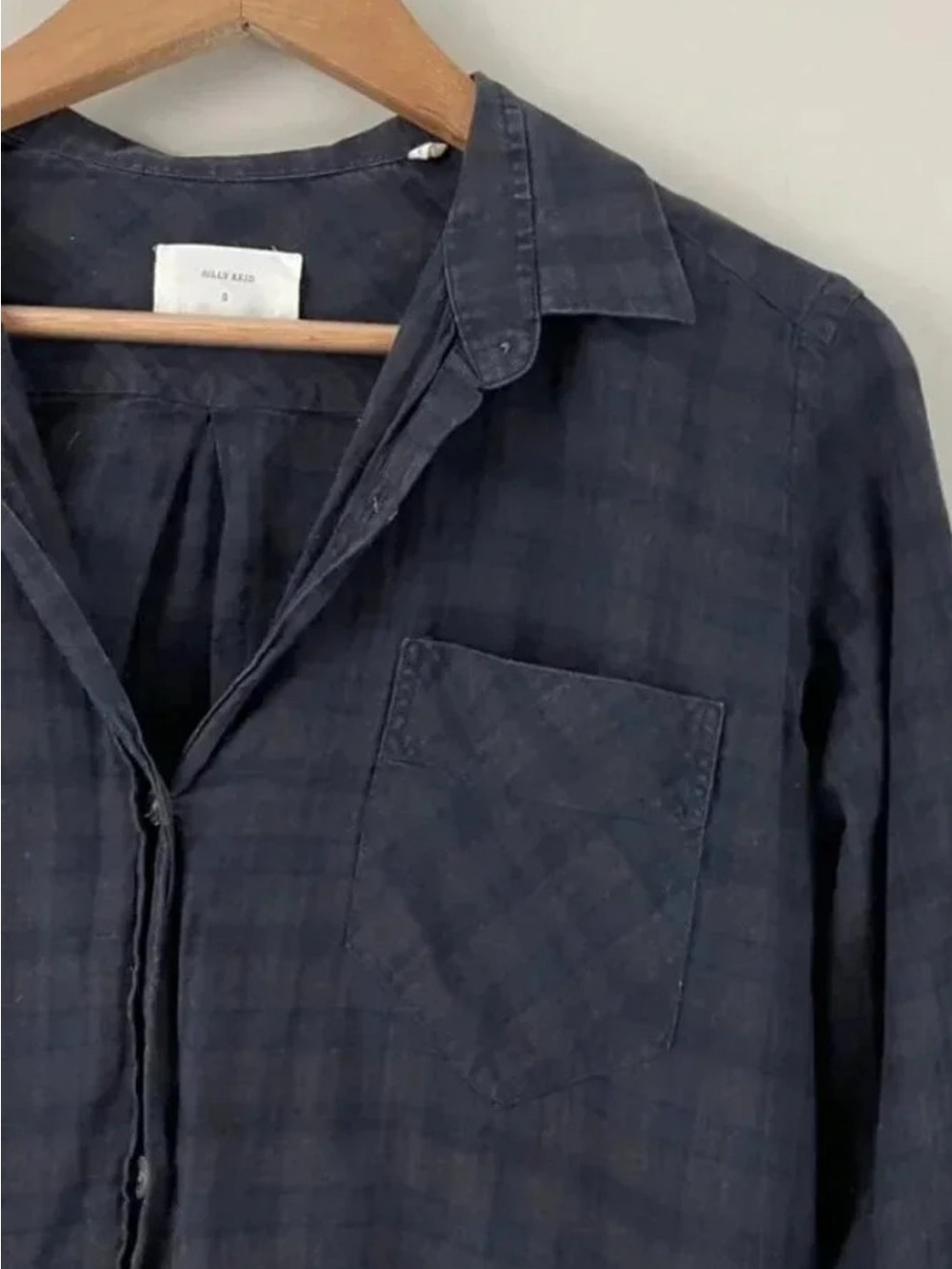 Billy Reid Blue Gray Plaid Button Down Shirt Men's Size Small